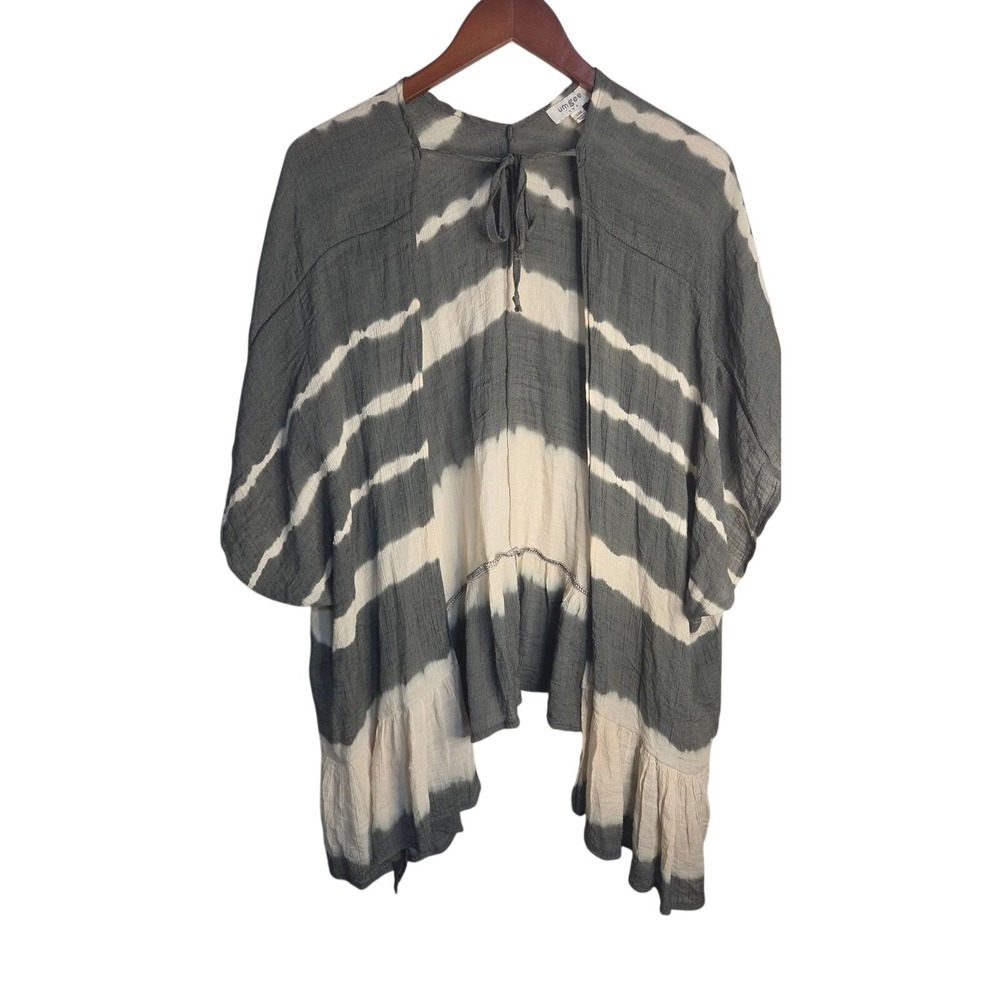 Umgee Lagenlook Boho Tie Dye Boho Coastal Ruffle Hem Kimono Cardigan S/M Womens